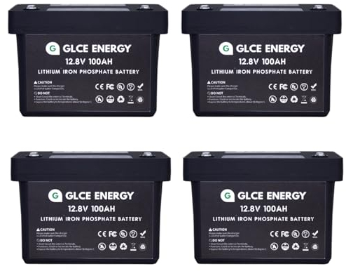 12V 100Ah LiFePO4 Batteria(4-Pack),GLCE ENERGY 1280Wh Batteria Accumulo Fotovoltaico,con Protezione BMS 100A e 15000+ Cicli Profondi, Batteria al Litio per Camper/RV/Barche/Casa/Applicazioni off-grid