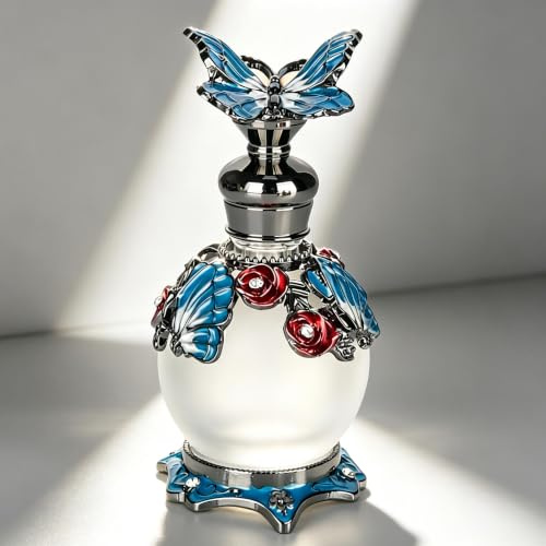 SEVENBEES 15ml Decorative Glass Perfume Bottle Empty with Butterfly Figurine - Refillable Vintage Glass Bottle - Girls or Women Valentines Day Gifts Souvenir Wedding Favors