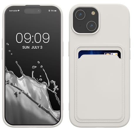 kwmobile Case Compatible with iPhone 15 Case - TPU Phone Cover with Credit Card Holder - White