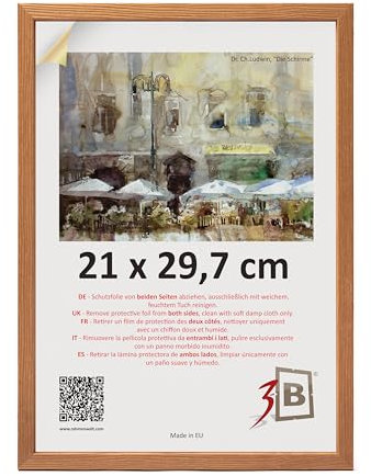 3-B Bilderrahmen LUND - Braun (Eiche) - 21x29,7 cm (A4) - Holzrahmen, Fotorahmen, Portraitrahmen mit Acrylglas