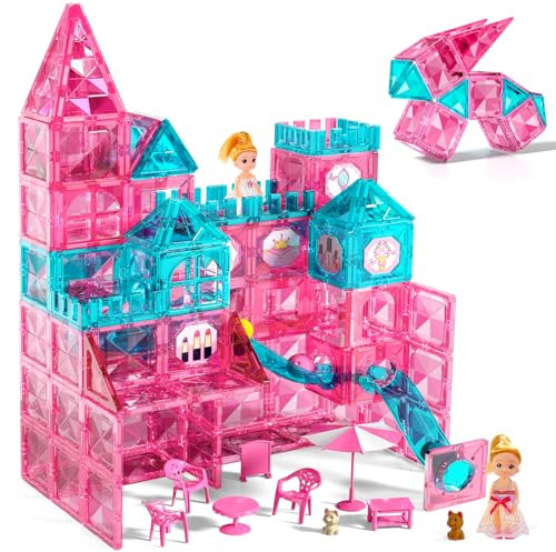 Doloowee Magnetic Building Blocks, 160 PCS Magnetic Tiles Set, Clear Magnet Educational Toys Gift for Toddlers Boys Girls 3 4 5 6 7 8 Years Old