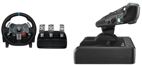 Logitech G29 Driving Force Racing Wheel and Floor Pedals, Real Force Feedback & Saitek X52 Pro Flight 3M System with Metal Part Gas Control and Simulation Joystick, LCD Display