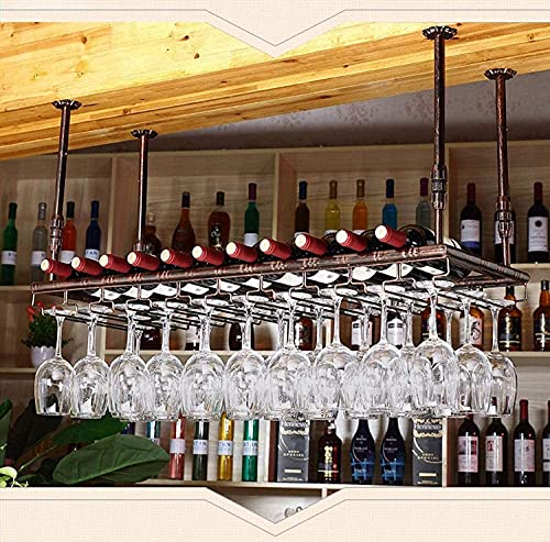 MObyat Deckenhängendes Weinregal mit Glashalter, Regal, Weinglasregal, hängendes Weinglasregal im europäischen Stil für den Bartisch, Umgedrehtes Wohnzimmer (Farbe: Schwarz, Größe: 100 x