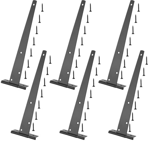 6 Pack 12 Inch T Hinge, 300mm Black T Strap Hinges, Metal Tee Hinges with Screws for Shed Doors, Barn Gate