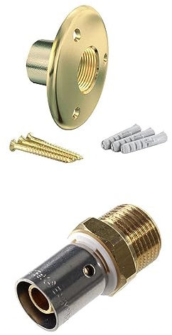 Arcanaute - Applique murale avec raccord - Applique pour fixation de robinet de jardin - Tube PER Ø16 - Raccord à sertir M 1/2 (15/21) -