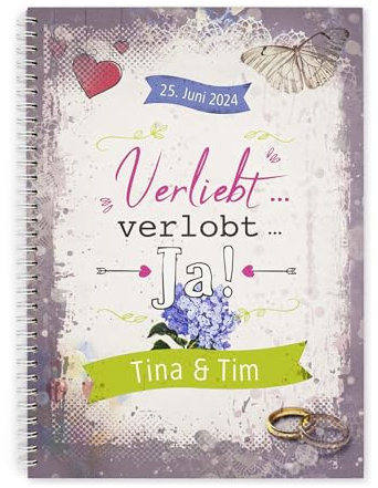 familiawedding personalisiertes verliebt-verlobt-ja!- Design XXL Gästebuch zur Hochzeit verliebt-verlobt-ja!- Design stylisches Hochzeitsgästebuch mit lustigen Fragen zum Ausfüllen