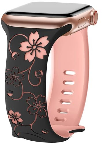 Higgs Designer Floral Engraved Straps Compatible with Apple Watch Straps 40mm 38mm 41mm 42/45/49mm,Two-Tone Flower Soft Silicone Sport Strap for iWatch Series 9 Ultra SE 8 7 6 5 4 3 2