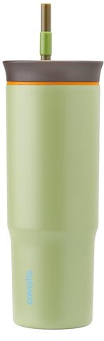Owala Vaso de viaje de acero inoxidable de triple capa con tapa resistente a derrames y popote, sin BPA, 24 onzas, marrón/verde (Brave Adventures)