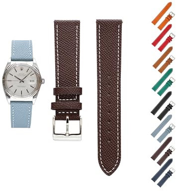 Schnellverschluss-Lederarmband für Rolex-Uhren, Ersatzarmband aus Kalbsleder mit Schnalle für Rolex-Uhren, mehrere Farben (22 mm, Braun-Weiß)