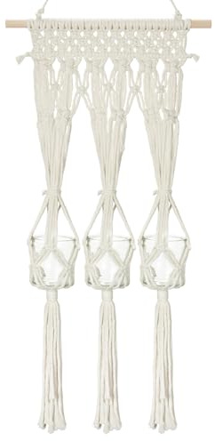 Wandteppich Boho Deko Makramee Wandregal mit 3 Kerzenhaltern aus Glas Tapisserie Wandbehang Boho Wanddekoration Handgemachte für Schlafzimmer Kinderzimmer Wohnzimmer Wanddeko
