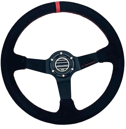 Sportlenkrad,Drift Lenkrad,Auto Lenkrad 350mm Leder Racing Lenkrad Universal Gelb Rosa Streifen Auto Sport Lenkrad Aluminiumrahmen(Pink)