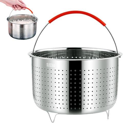 Cesta de Vapor Acero Inoxidable, Vaporera de Acero Inoxidable 304, OD 21,6cm, Cesto Accesorio para Cocción, Forro de Acero Inoxidable para Vaporera con Mango de Silicona, para Cocinas y Comedores, 6L