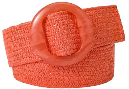 EKalgretrA Ceinture en Paille Ceinture Large élastique tissée for Femme, Couleur Unie avec Boucle en Plastique Assortie(Orange)