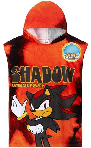Get Trend Sonic The Hedgehog Badeponcho Kinder Handtuch mit Kapuze Shadow Strandtuch Baumwolle Poncho Badetuch (Rot Shadow, 4-9 Jahre)
