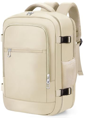 BAHIWOM Handgepäck Rucksack 40x20x25 für Ryanair, 20L Reiserucksack mit 14 Zoll Laptopfach, Trolley Sleeve, Unter Sitz Flugzeug Kabinentasche für Geschäftsreisen, City-Commute, Beige