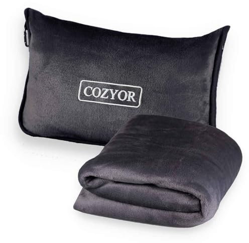 Cozyor Reisekissen & Reisedecke 2 in 1 weich 170x100 cm, kuscheliges Reiseset für Flugzeug, Auto & unterwegs mit Bezug für Erwachsene & Kinder
