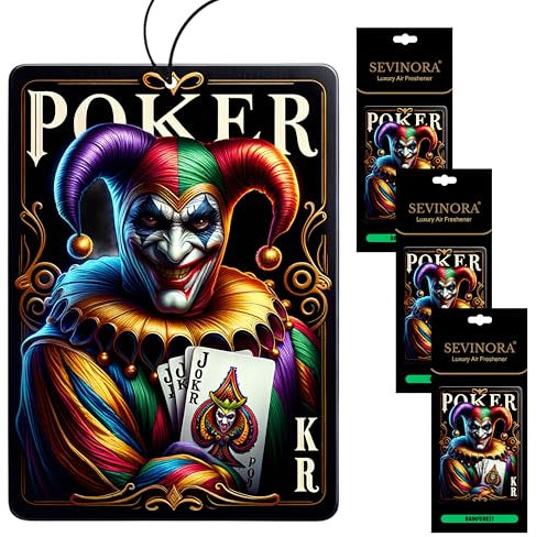 Duftbaum Auto Lufterfrischer – Poker Joker mit Rainforest Duft – Hochwertiger Duftanhänger schwarz – 3er Pack