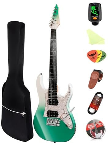 Bullfighter 34 Inch Kids Electric Guitar Beginner Kits ST Style Mini Electric Guitar for Boys Girls Bag, Tuner, Picks, Cable, Strap, Extra Strings, D-120R (Grün)
