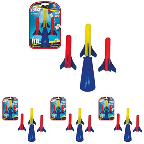 GÜNTHER FLUGSPIELE 1557 - Raketenspiel Pump Rocket, ca. 15 x 8 cm, Wurfspiel mit 3 Schaumstoff-Raketen und Abschusspistole, Raketen Spielzeug für Kinder ab 4 Jahren, bis zu 10 m Reichweite
