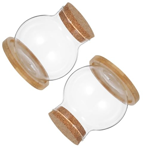 OUNONA 2set Elegant Glass Plant Pots Hydroponic Vases Bamboo Mat Lid for House Plant Pots Small Aquarium Bowls Fish Tank for