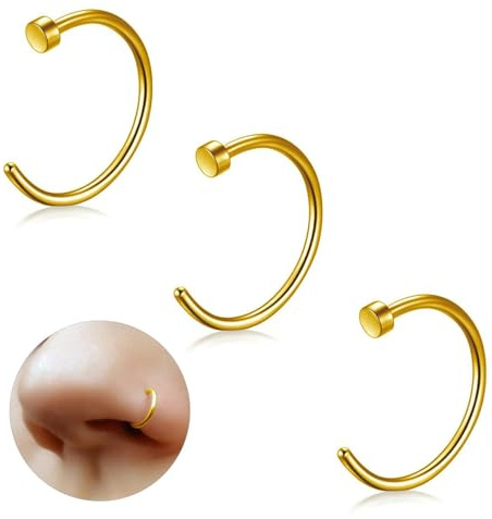 ESHIONER G23 Titane Faux Piercing Nez Anneaux Septum Piercing Oreille Cartilage Helix Piercing Anneaux de Tragus 18G 20G 6MM/8MM/10MM Argent Or Noir 3PCS Hypoallergénique Faux Anneau Nez Piercing