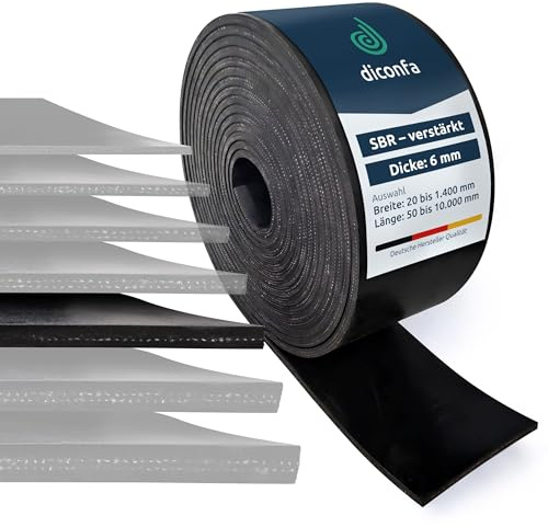 diconfa Gummimatte Gummistreifen mit Gewebeeinlage 6mm DICK - 20 bis 1400mm BREIT - 0,05 bis 10m LANG - Auswahl 400 x 400mm x 6 mm - Zwei Einlagen - Gewebe verstärkt Gummiplatte SBR Vollgummi