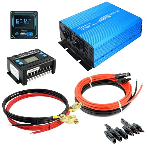 SOLARTRONICS Solarset 1500W Sinus Spannungswandler, 30A LCD Laderegler, USB-A & USB-C, Displayfernbedienung, Anschlusskabel