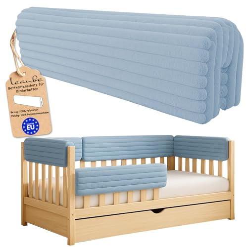 Leanbe Bettkantenschutz für Kinderbetten Kissen für bettumrandung Rausfallschutz Abdeckung Kantenschutz für Babybett (BLAU Cord, 80cm)