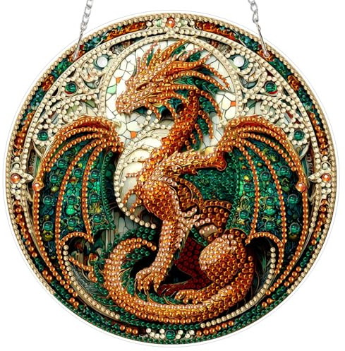 AIRDEA Drachen Glasmalerei Diamond Painting Fensterbilder, 5D Brillante Fantasie Drache Diamond Painting Fensterbilder Beidseitig, Bausätze für Diamantmalerei Suncatcher Erwachsene