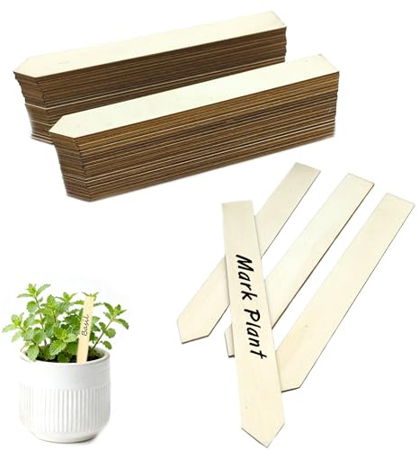 ZAHD 50 PCS Etichette per Piante in Legno da Impermeabili e Riutilizzabili Piccoli Cartellini Resistenti per Giardino Marcatori per piante da scrivere Punta per Semenzaio Giardino (Legno)