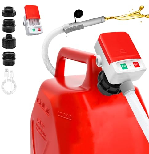 ANTREATU Portable Fuel Transfer Pump with Auto-Stop - 3.2GPM, Battery/USB-C Powered, 51 Hose & 4 Can Adaptors - Electric Fuel Pump for Petrol, Diesel - Safe Transfer