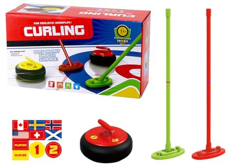 Elektrisches Curling-Spiel – leuchtende Sportscheibe, Eltern-Kind-Teamaktivität, wettbewerbsorientiertes Bodenspiel | ABS-Baubürsten- und Ball-Set, Indoor-Outdoor-Koordinationsentwicklung, Spaß, Kreat