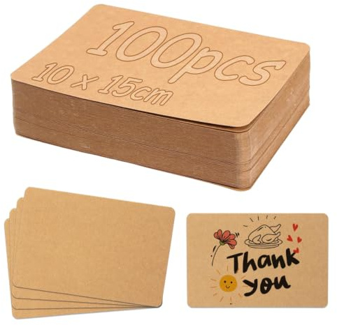 A6 Kraftpapier Karten, 100 Stück 350g/m² Blanko Kraftpapier Karten, 10 x 15cm Postkarten Blanko für Hochzeit Einladung Grußkarten Basteln DIY Projekte Braun