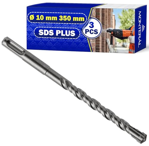 3 Piezas Juego Brocas Hormigon SDS Plus Ø 10 mm x 350 mm en Acero y Carburo de Tungsteno - Broca para Hormigon Puede Usar para Ladrillo Paredes Piedra Hormigón Armado - MONTERAL
