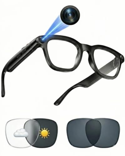 kttung AI Smart Glasses with 1080P Camera & 8MP Photo, Open-Ear Bluetooth Audio, Real-Time Translation, Sunglasses & Photochromic Lenses, Voice Assistant for Vlogging, Travel and Business Meetings