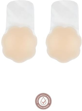 Bye Bra Silicone Pull-Ups, Push Up Klebe BH, Silikon Trägerlosen BH Selbstklebend, Wiederverwendbar, Klebend, Nippelabdeckung für abgehobenen Effekt, Unsichtbare anhebende BH-Cups, M/XL (Beige, M)