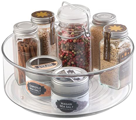mDesign Lazy Susan Gewürzregal für Küchenschrank und Küchentisch – praktisches Küchenregal für Küchenutensilien – drehbarer Gewürzhalter aus Kunststoff – durchsichtig