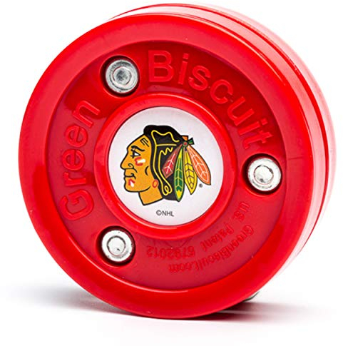Green Biscuit NHL Pucks - Chicago Blackhawks - Hockey Training Puck, Stays Flat, Passing/Handling Street Hockey