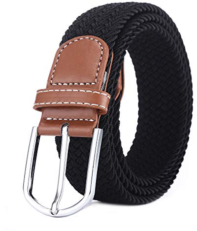 BOZEVON Ceinture tissée élastique - Ceinture en tissu extensible tressé multicolore pour hommes femmes Noir