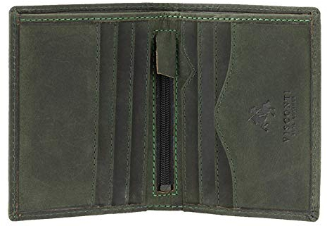 VISCONTI - Petit Portefeuille Homme Cuir - Porte Carte Mince - 6 Emplacements pour Cartes et Poche à Monnaie - RFID - Boîte Cadeau - 705 Arrow - Vert