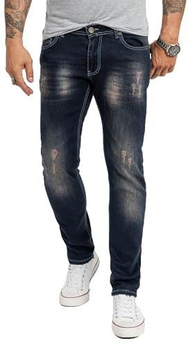 Rock Creek Designer Herren Jeans Hose Stretch Jeanshose Basic Slim Fit [RC-2117 - Blue Vintage - W32 L32]