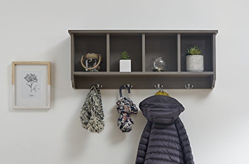 GFW Kempton Wall Rack with 4 Storage Cubbies & 3 Coat Hooks, Hallway Storage Shelf, Wall Mounted Coat Rack for Entrance, Hallway, Utility Room & Bedroom