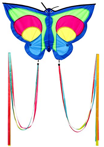 Wolkenstürmer® Betty Butterfly Schmetterling Kinderdrachen - Regenbogenfarbener Einleiner mit Handgriff und 40m Schnur - 1-Leiner Drachen für Kinder