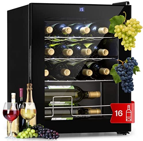 Klarstein Cave a Vin sur Pieds, Caves à Vin de 42L avec une Porte en Verre, Cave a Vins à Zone Unique, Bar Intérieur/Extérieur, Frigo vin, Cave a Vin de Vieillissement, Petite Cave à Vin 16 Bouteilles