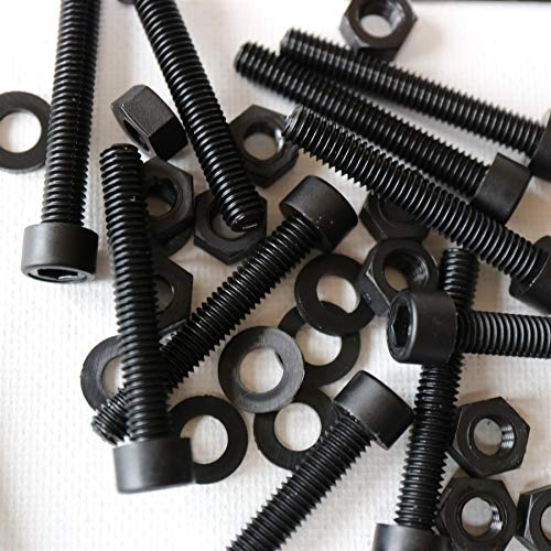 50 x douilles en nylon noir, vis de machine en plastique M6 x 40mm, boulons, écrous et rondelles