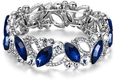 EVER FAITH Armband Hochzeit Braut Marquiseschliff Strass Kristall Elastisch Armreif für Damen Blau