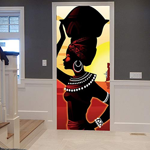 A.Monamour Türtapete Selbstklebend Türfolie Türposter 3D Traditionelles Afrikanisches Frauen Mädchen In Der Wüste Silhouette Vinyl Folie Türdeko Tapete Wandbild Türaufkleber Türtattoo 77 x 200 cm