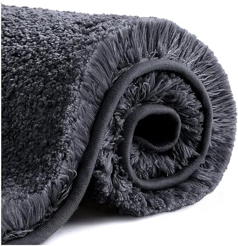 VANZAVANZU Badematte rutschfest Badteppich Verdickt Badezimmerteppich Weich Badeteppich Flauschige Mikrofaser Badvorleger, Supersaugfähig, Maschinenwaschbar, Schnell Trocknend - 40 x 60cm (Schwarz)