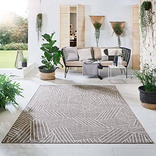 Steffensmeier Indoor Outdoor Teppich Öland Balkon Terrasse Küche Garten wasserfest Kunststoff, strapazierfähig, Kristall Braun Beige, 200x290 cm