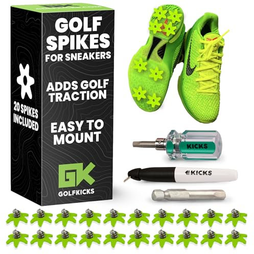 Golfkicks Kit de tracción de golf para zapatillas de deporte con puntas de golf DIY – Añadir tacos de golf a cualquier zapato, 20 unidades – como se ve en Shark Tank – Verde neón